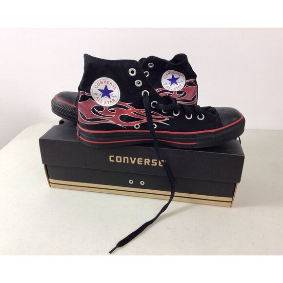 Converse All Star High Tops Shoes Black Red Tattoos Mens 8 - Picture 2 of 8
